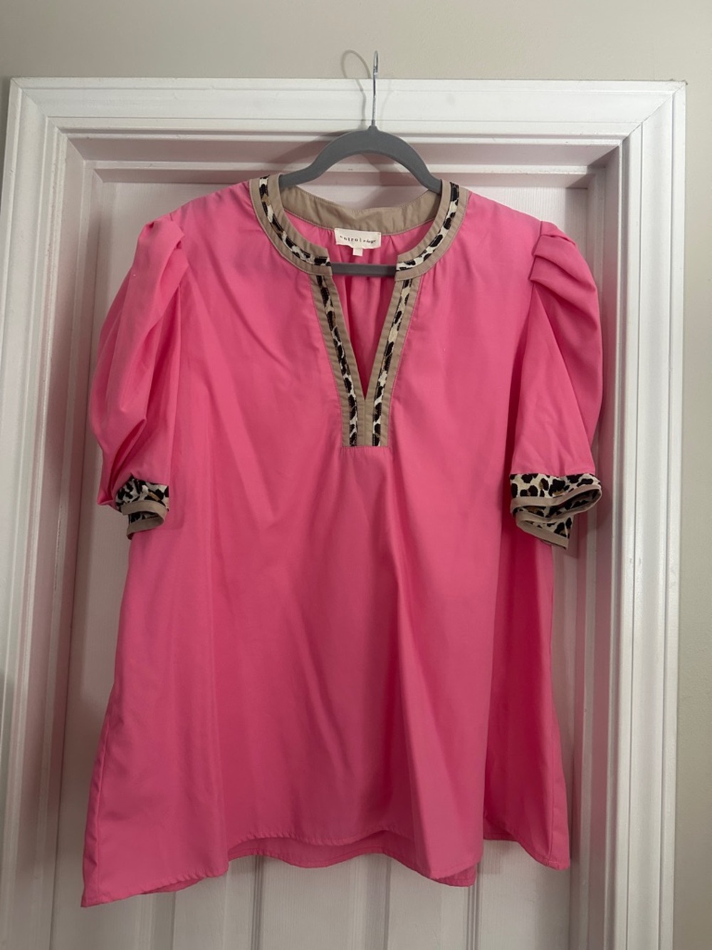 entro Bright Pink Tunic with Leopard Trim